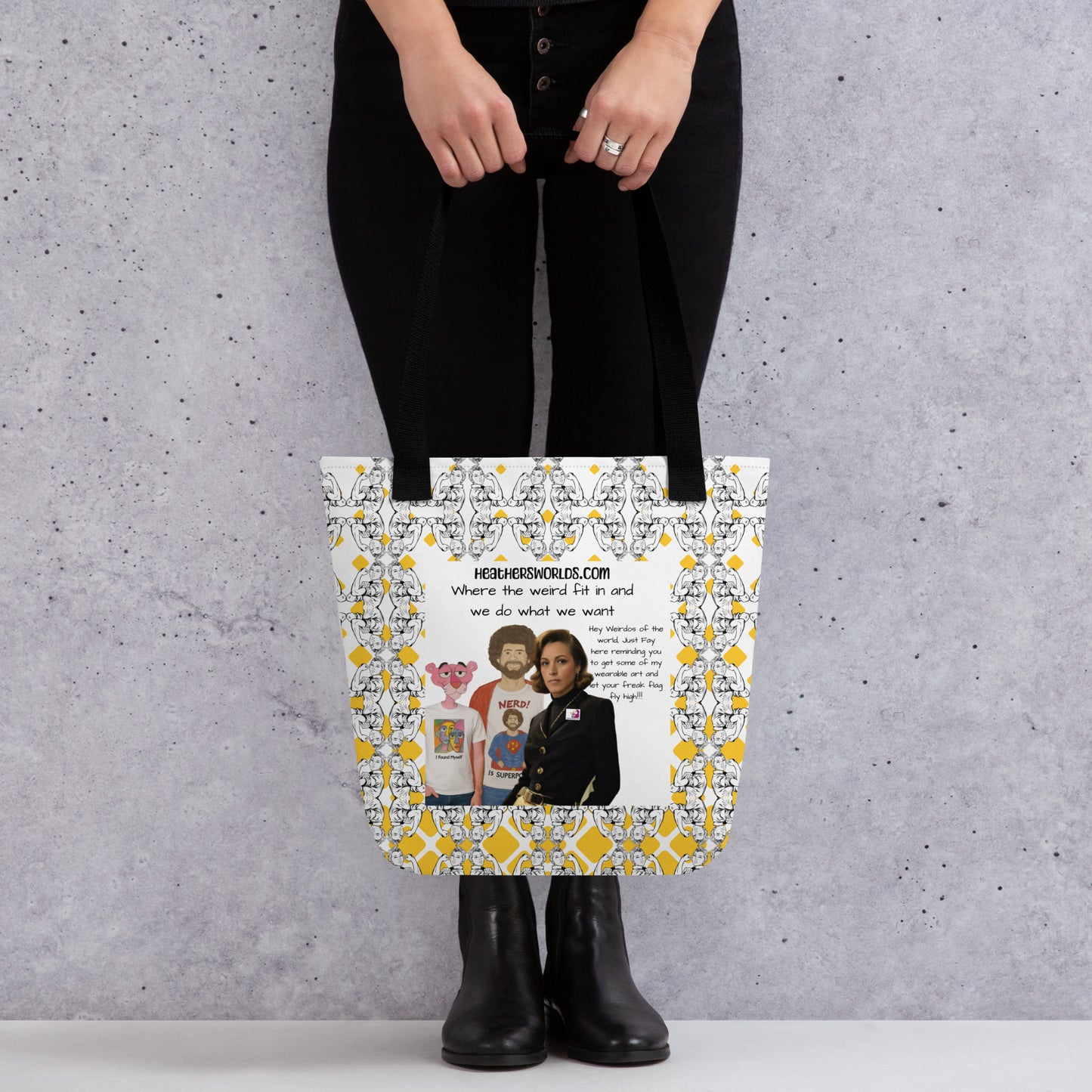 Heather's Worlds Tote Bags – Fay's original artwork displayed against a kaleidoscope background - HEATHERS WORLDS7144239_4533