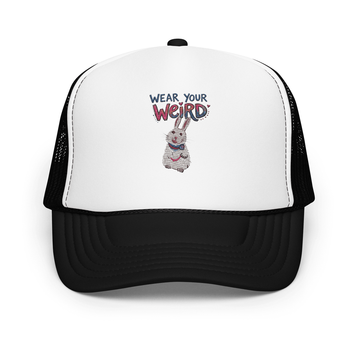 Wear Your Weird Bunny Weird Art Snapback Foam Trucker Hat - HEATHERS WORLDS9677635_15908EMBROIDERY