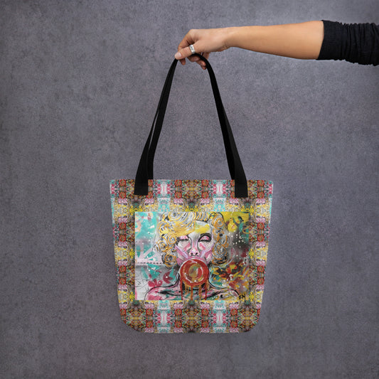 Heather's Worlds Tote Bags – Fay's original artwork displayed against a kaleidoscope background - HEATHERS WORLDS1316038_4533