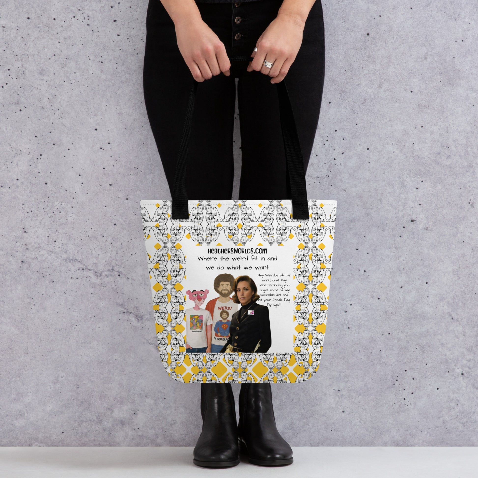Heather's Worlds Tote Bags – Fay's original artwork displayed against a kaleidoscope background - HEATHERS WORLDS7144239_4533